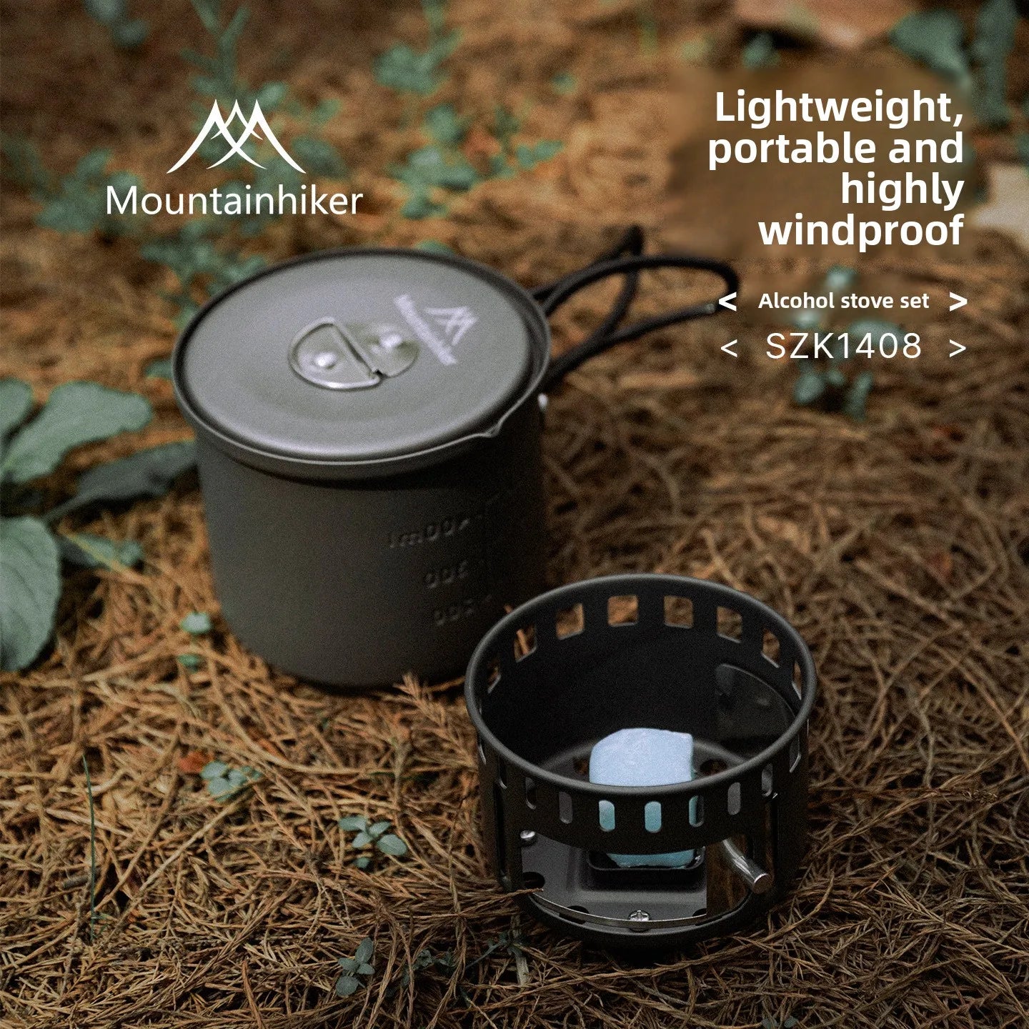 MOUNTAINHIKER New Outdoor Camping Alcohol Stove Set All-in-one Portable Lightweight Aluminum Alloy Stove Pot Cooking Accessory