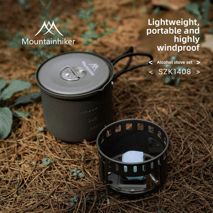 MOUNTAINHIKER New Outdoor Camping Alcohol Stove Set All-in-one Portable Lightweight Aluminum Alloy Stove Pot Cooking Accessory