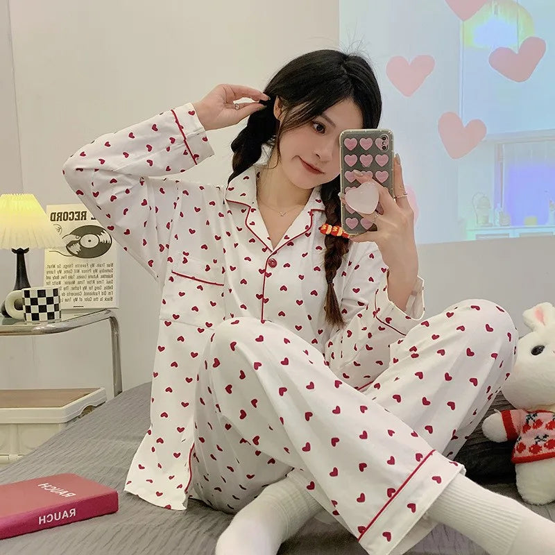 Sweet Style Home Clothes Spring and Autumn Long Sleeved Pajamas Women's Dormitories Can Be Worn Outside