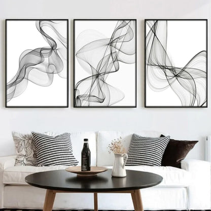 Canvas Prints Paintings Interior Wall Art Minimalist Black White Abstract Wavy Lines Poster Pictures for Living Room Home Decor