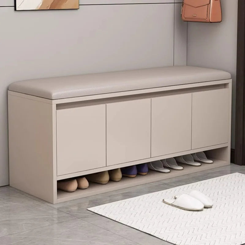 Shoe Storage Bench with Cushion Seat Entryway Shoe Cabinet Organizer Hallway Shoe Rack Bedroom Storage Stool 2/3/4 Door