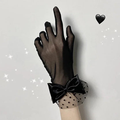 Lace Bowknot Gloves Nightclub Gloves Short Gloves Wedding Party Gowns Gloves Women Gloves Stage Wrist Length Gloves