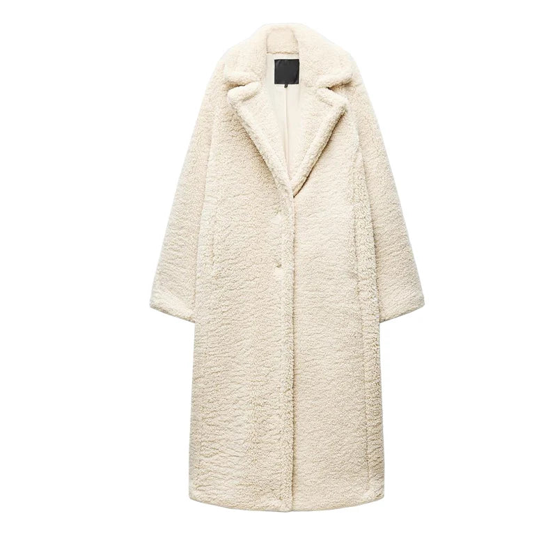 Autumn Winter New Arrival Women's Lazy Sle Warm Lapel Long Sve Fce Long Coat Jaet Straight Cut Commute Polyester