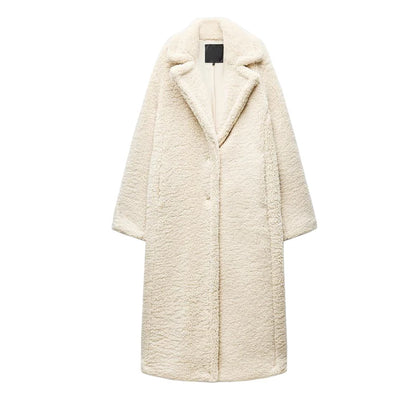 Autumn Winter New Arrival Women's Lazy Sle Warm Lapel Long Sve Fce Long Coat Jaet Straight Cut Commute Polyester
