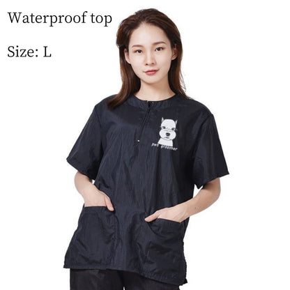 Pet Grooming Clothing Waterproof Work Clothes For Pet Stores Short Sleeve Tops Anti Hair And Anti-static Pet Groomer Smock Y0519
