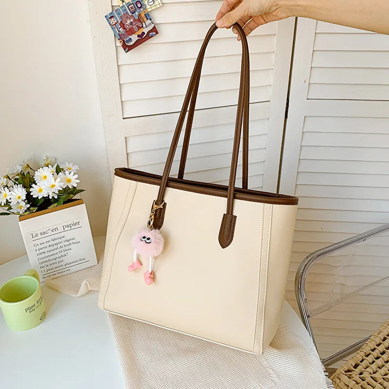 Solid Color PU Leather Women's Handbag, Versatile Korean Single Shoulder Underarm Bag, Temperament Tote Bag for Women Daily Use