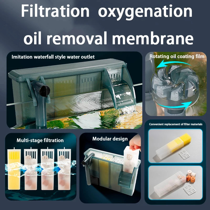 Fish Tank Filters External Aquarium Filter Waterfall Hang on Oxygenate Filter Three-in-one Aquarium Oil Film Removal Machine