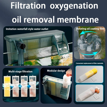 Fish Tank Filters External Aquarium Filter Waterfall Hang on Oxygenate Filter Three-in-one Aquarium Oil Film Removal Machine