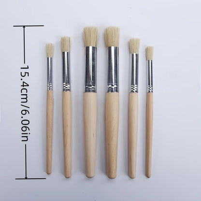 6pcs Stencil Brushes Set Bristle Hair Wooden Handle Paint Brushes Perfect for Students DIY Crafts Painting