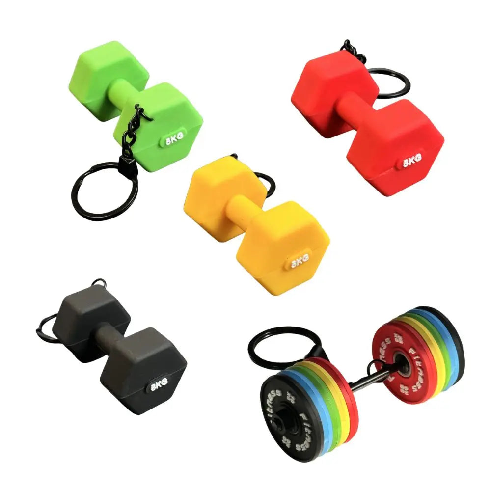 Unique PVC Mini Barbell Keychain Detachable Exquisite Bag Pendant Fitness Equipment Simulation Dumbbell Keychain Sports Prize