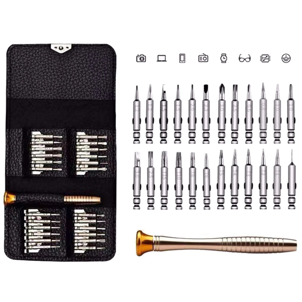 25 in 1 Screwdriver Set with Case Aluminum Alloy Bits Multi-Functional Precision Repair Toolkit