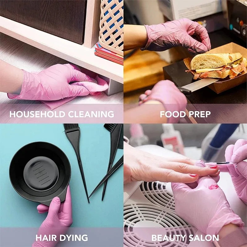 20Pcs Pink Nitrile Disposable Gloves, Waterproof Dishwashing Gloves, Household Cleaning Gloves, Tattoos Gloves