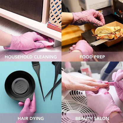 20Pcs Pink Nitrile Disposable Gloves, Waterproof Dishwashing Gloves, Household Cleaning Gloves, Tattoos Gloves