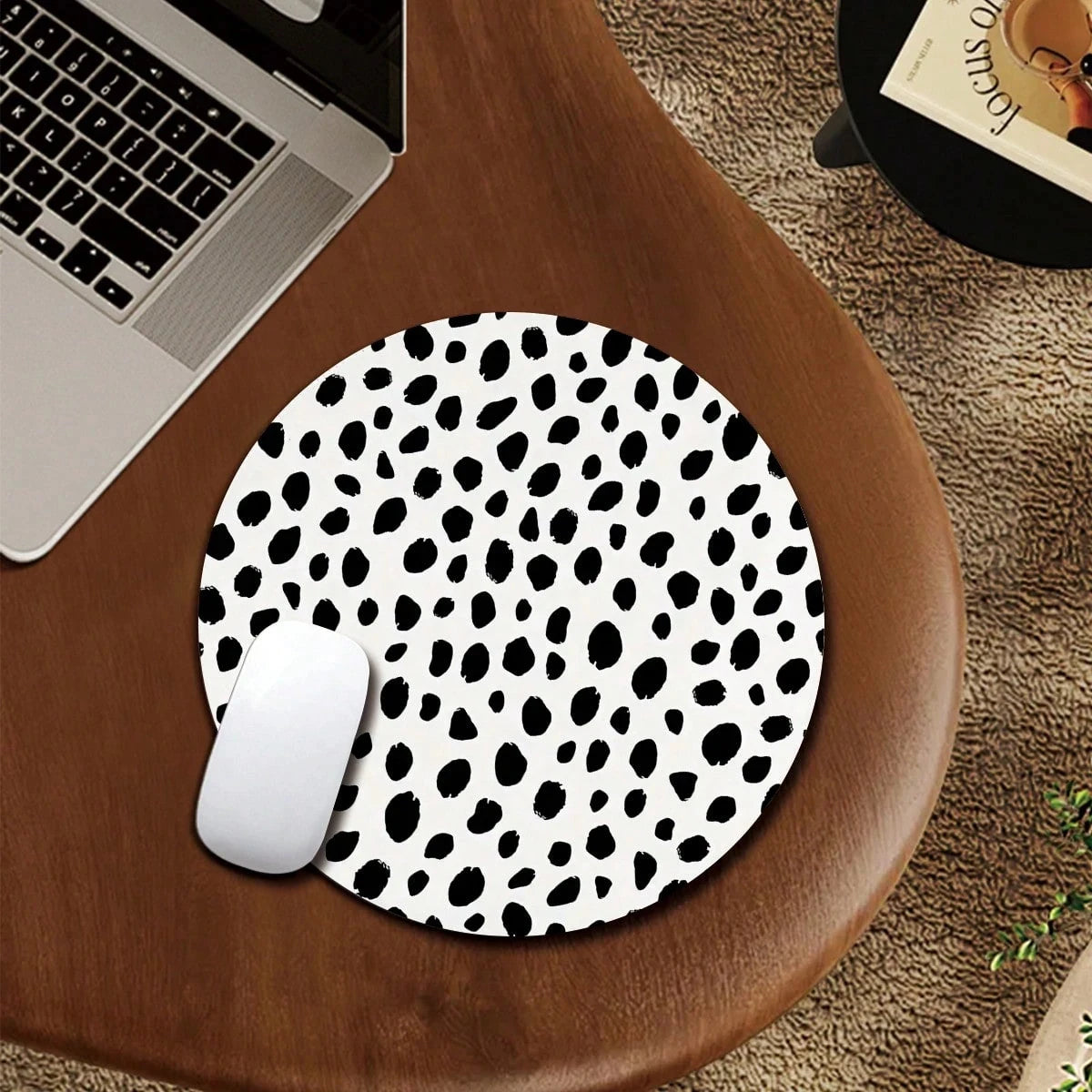 1 leopard print animal cartoon mouse pad, circular office desk mouse pad with anti slip rubber base, office desk accessories