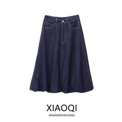 Women's Mid-Waist Cotton Denim Casual Skirt Autumn Winter New Arrival Balloon Sle  Midi Skirts Versatile Faionable