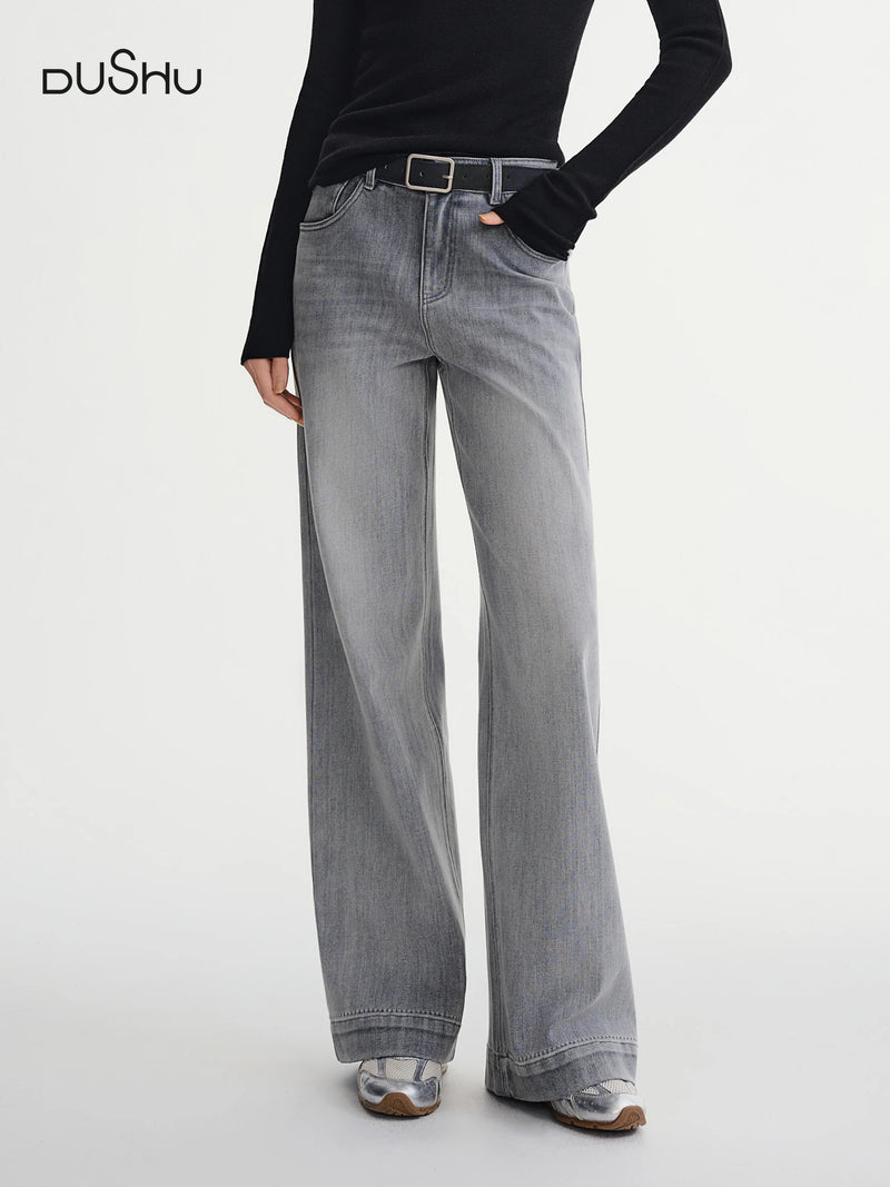 DUSHU Plus Size Women's Perfect Stretch High Waist Straight Leg Jeans Autumn Winter 2025 New Casual Comfort Trousers Pants