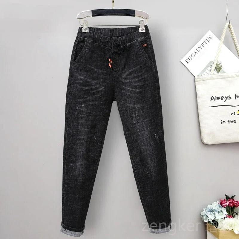 New Extra Large Size Stretch Jeans Girls Elastic High Waist Harlan Pants Girl Wide Leg Pants jeans women 6XL 5XL 4XL