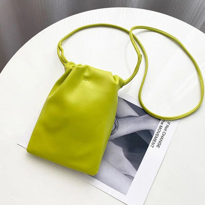 New Pu Leather Women Handbags Large Capacity Candy Color Crossbody Bags Solid Flap Mini Bucket Bag