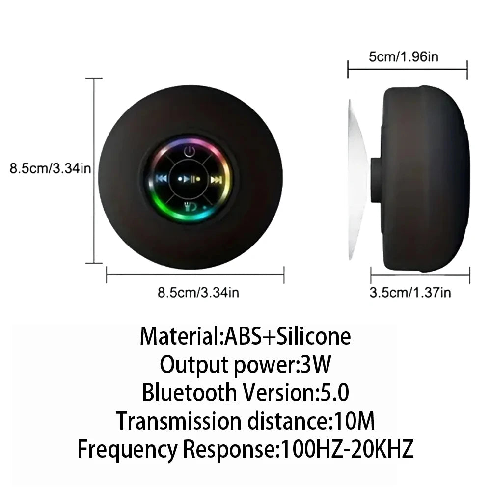 Portable Wireless Bluetooth 5.0 Speaker LED IPX4 Waterproof Loudspeaker Outdoor Bathroom Large Suction Cup Mini Stereo Sound Box
