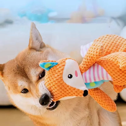 Cute Cartoon Animal Pet Plush Squeaky Toy Bite Resistant Interactive Dog Chew Toy Teeth Grinding Cleaning Training Supplies