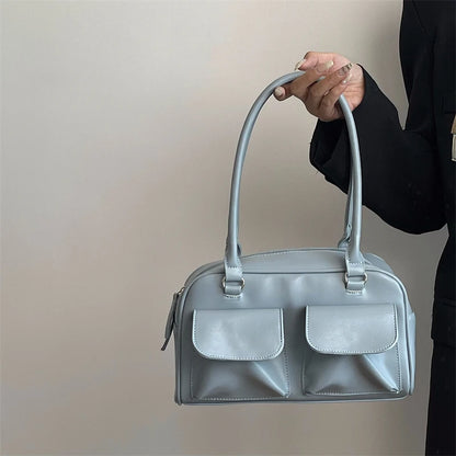 Vintage Women Business Shoulder Bags Simple Ladies Commute Tote Bag Pu Leather Female Underarm Bag Burgundy Large Handbags Purse