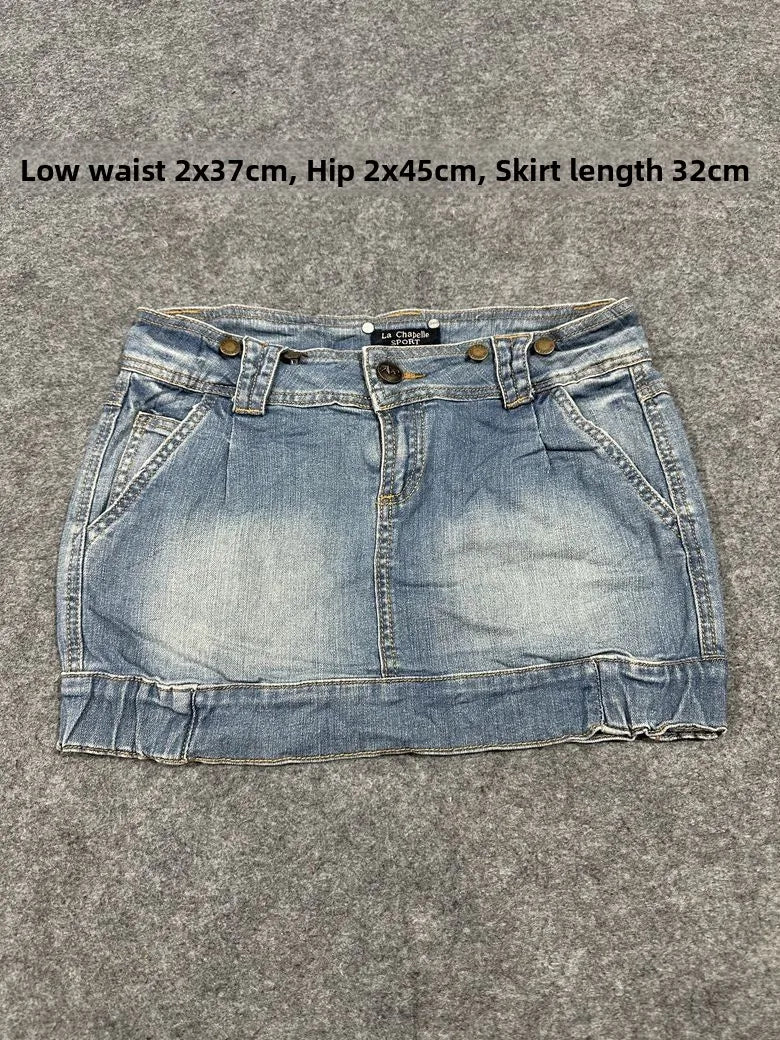 Sexy American Vintage Low Waist Denim  Skirt for Students Z4 Antiquing Y2K Trendy ort Skirt with Handmade Ripped And Fo...