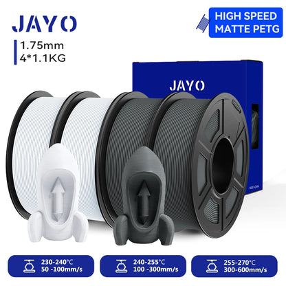 JAYO 4Rolls 3D High Speed Matte PETG 3D Filament 1.75mm 30mm/s - 600mm/s Print Range High Flow Speedy PETG 3D Printer Filament