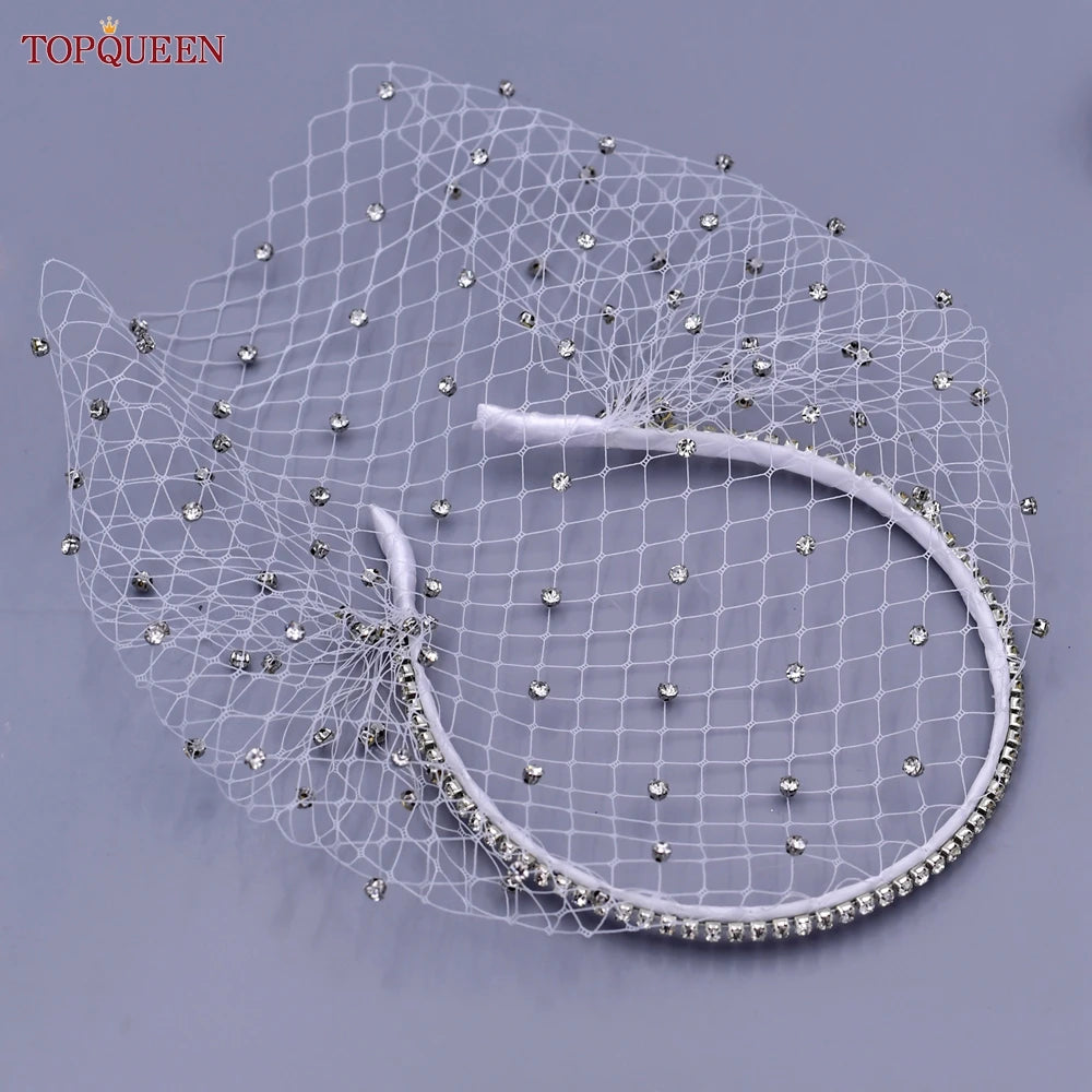 TOPQUEEN VA12 Wedding Birdcage Veil Bridal Blusher Veil White Headband Veil for Bridal Fascinators Black Face Net Mask Bachelore
