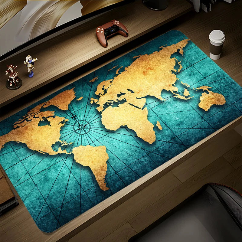 Mouse Pad World Map Mouse Pad Laptop Keyboard Men's Retro Office Large Desk Pad Home Custom Game Practical 90x40cm Accessories