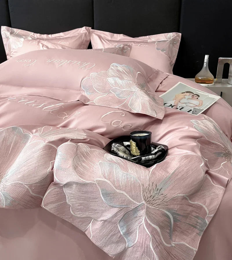 High-end Light Luxury Class A Long-staple Pure Cotton Floral Embroidery Quilt Cover Soft Bare Bed Line Comforter Bedding Sets