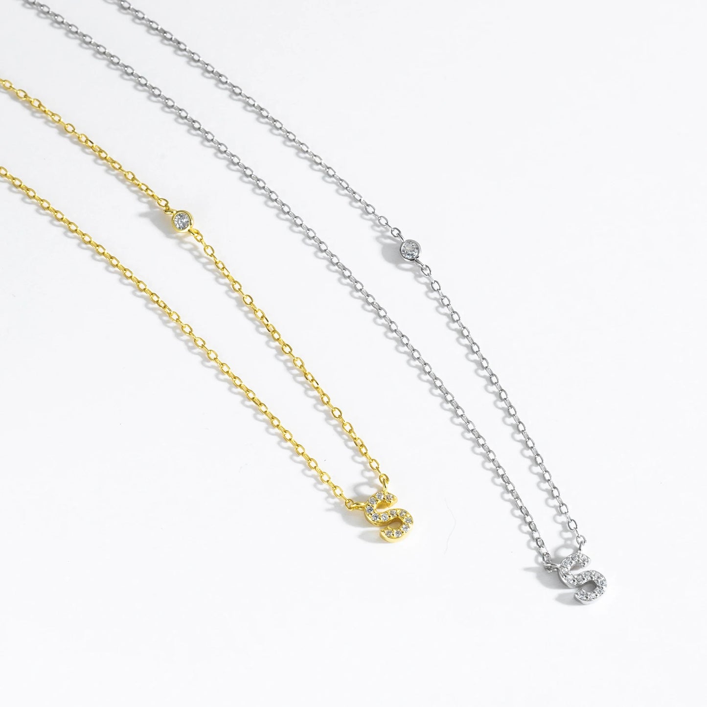 VEWANT New 925 Sterling Silver Monogram Initial Letter A M Pendant Long Chain Necklace Crystal Fine Jewelry Luxury Fine Jewelry