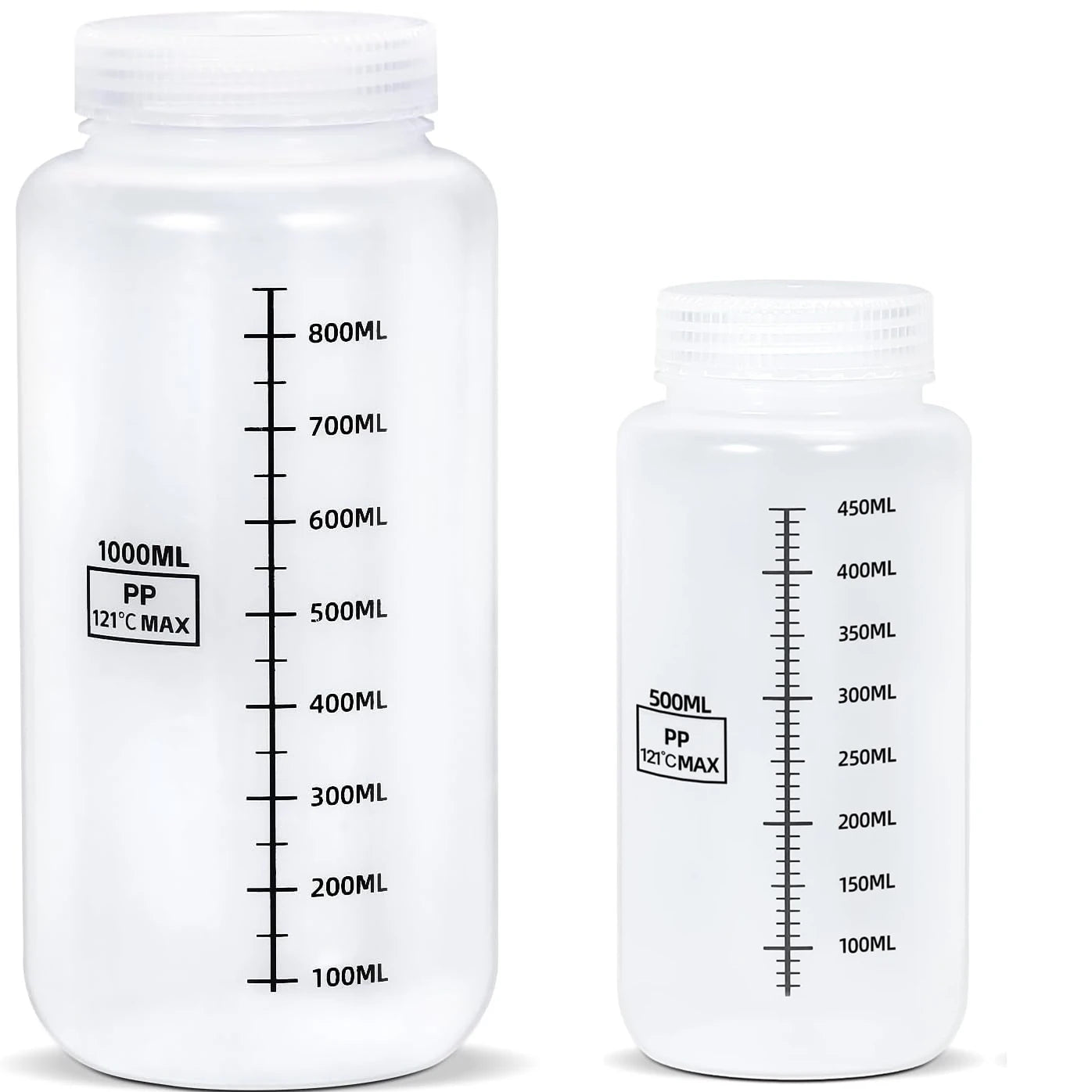 Set of 2 Wide Mouth Plastic Bottles with Lids PP Containers Jars 500ml 1000ml for Water Juice Liquid Storage Bottle