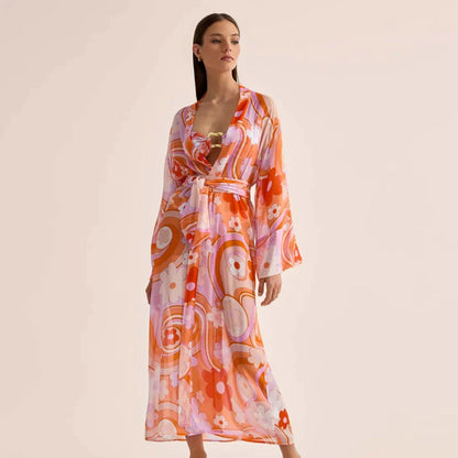 Beach Wear Print Bikini Swimwear Women Wrap Skirt Swimsuit High Waist 2025 Cover Up Sexy Sarong plage Beach Wear Bathing Suit