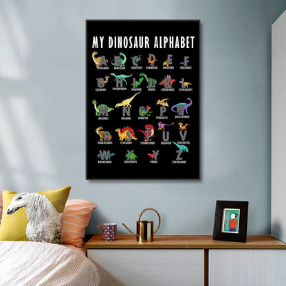 Dinosaur Alphabet Canvas Wall Art for Early Childhood Education and Playroom Decor Paintings Perfect Gift for Kids and Babies