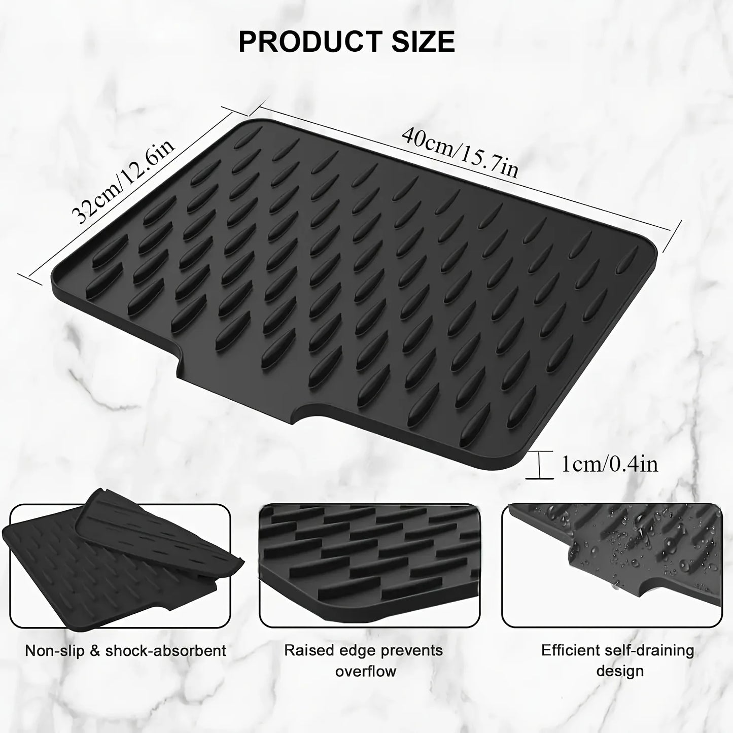 Kitchen Silicone Drain Mat with Built-in Drainage Design, Easy to Clean, Suitable for Countertops, Sinks, Refrigerators