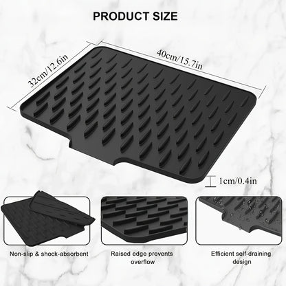 Kitchen Silicone Drain Mat with Built-in Drainage Design, Easy to Clean, Suitable for Countertops, Sinks, Refrigerators