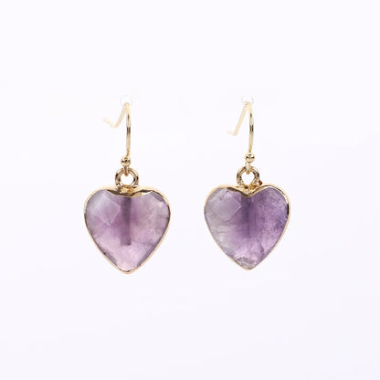 Peach Heart Earrings Natural Stone Earrings Women's Heart Gold Plated Edging Jade Earrings Gifts