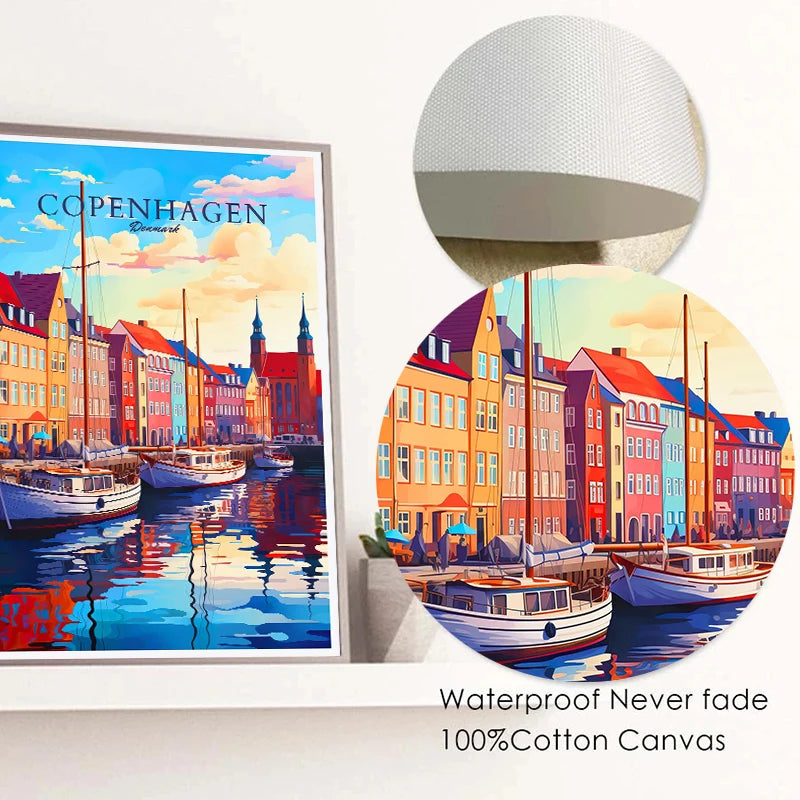 Denmark Portugal Holland Travel Poster Copenhagen Madeira Porto Canvas Painting Wall Art HD Picture for Living Room Home Decor