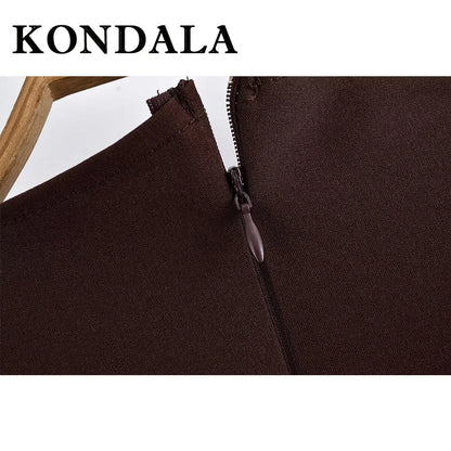 KONDALA Vintage Brown Elegant Woman Dresses Fashion 2025 Pleated Asymmetric Sleeveless Dress Chic Evening Party Female Vestidos