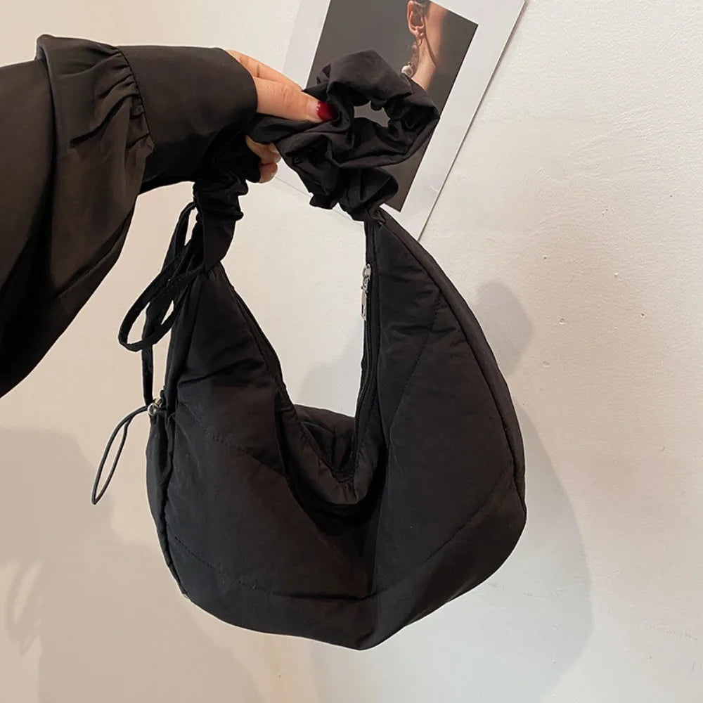 Fashionable Nylon Pleated Shoulder Bag Portable Drawstring Crossbody Bag Underarm Bag  INS Korean Style Hand Bag Outdoor