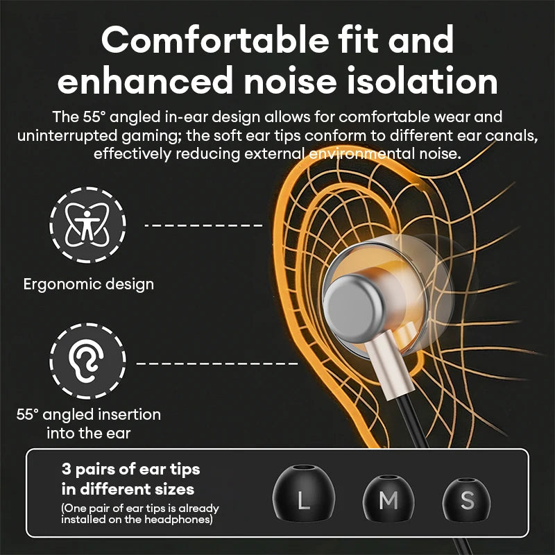 Lenovo Y100 1.2M In-Ear L-shaped Wired Earphones Gaming Headset Ultra-Low Latency e-sports Headphones Comfortable Sports Earbuds