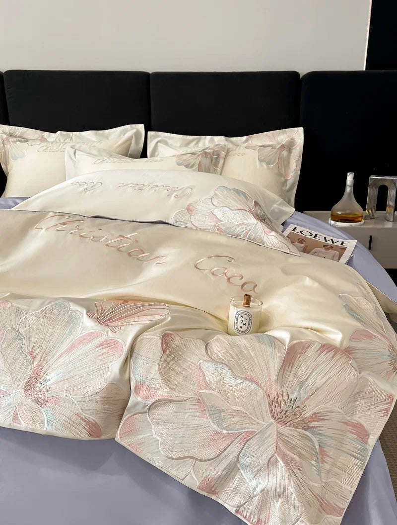 High-end Light Luxury Class A Long-staple Pure Cotton Floral Embroidery Quilt Cover Soft Bare Bed Line Comforter Bedding Sets
