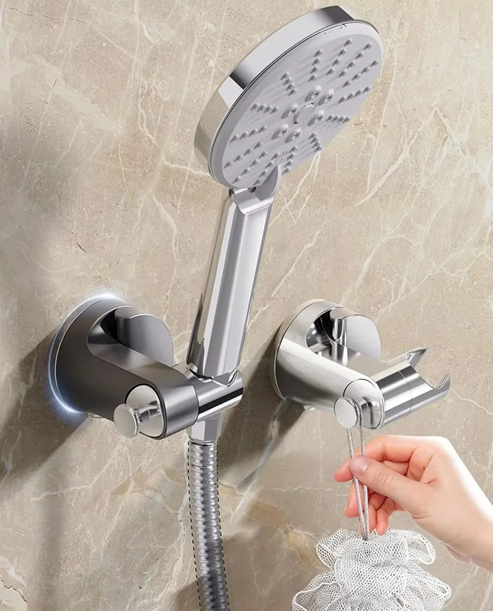 Shower Holder 360°Adjustable Self-adhesive Shower Head Stand Bracket, Suction Cup Shower Head Holder Bathroom Accessories