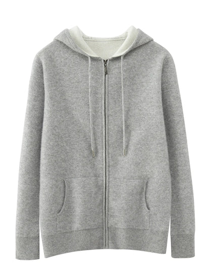 High Quality Autumn Winter Men Hooded Cashmere Sweater Long Sleeve Casual Loose 100% Merino Wool Cardigan Knitwear Clothing Tops