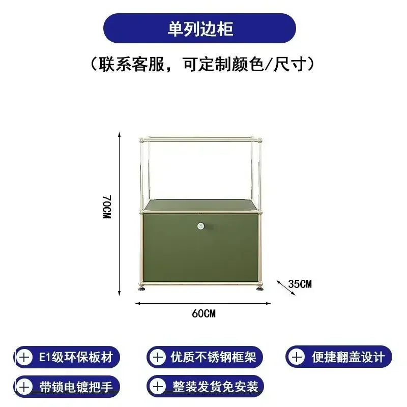 Living Room Sideboard Storage Cabinets Modular Combination Metal Frame for Office Drawers Large Storage Customizable Olive Green