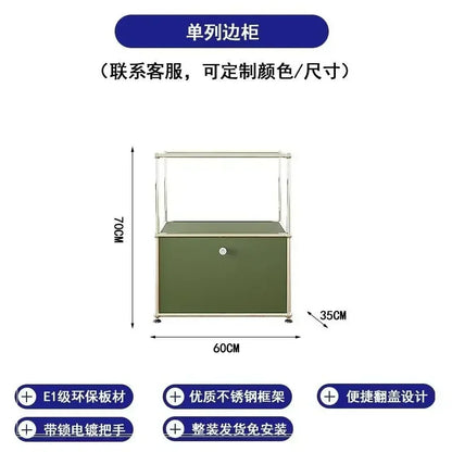 Living Room Sideboard Storage Cabinets Modular Combination Metal Frame for Office Drawers Large Storage Customizable Olive Green
