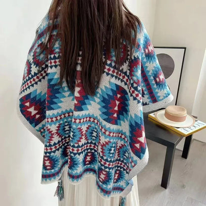 2025new Poncho Cloak Tourism Shawl Autumn and Winter Ethnic Style Knitted Capes High-end New Style Outer Scarf Split Women Shawl