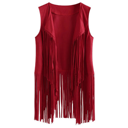Fringe Vest Women Leather Suede Vest Tassels Vintage Western Country Cowgirl Vest Cardigan Waistcoat Jacket