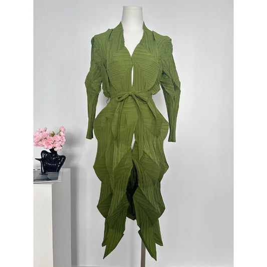 Miyake Solid Color Bud Jacket New Pleated Irregular Loose Large Size Long-sleeved Cardigan Simple Loose and Stretchy Commuter