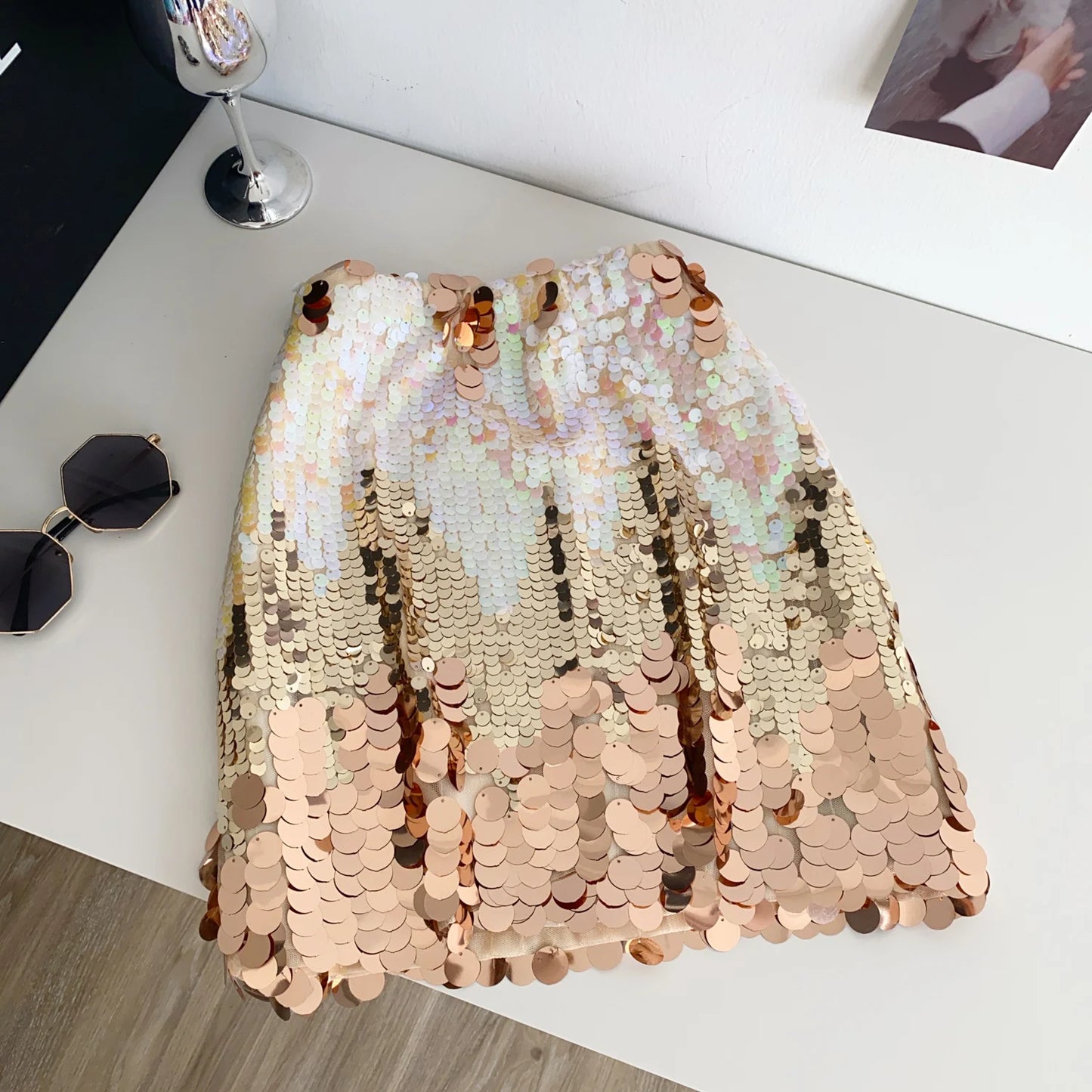Summer sequin high waist mini skirt European and American style slim fit pure sexy hot girl